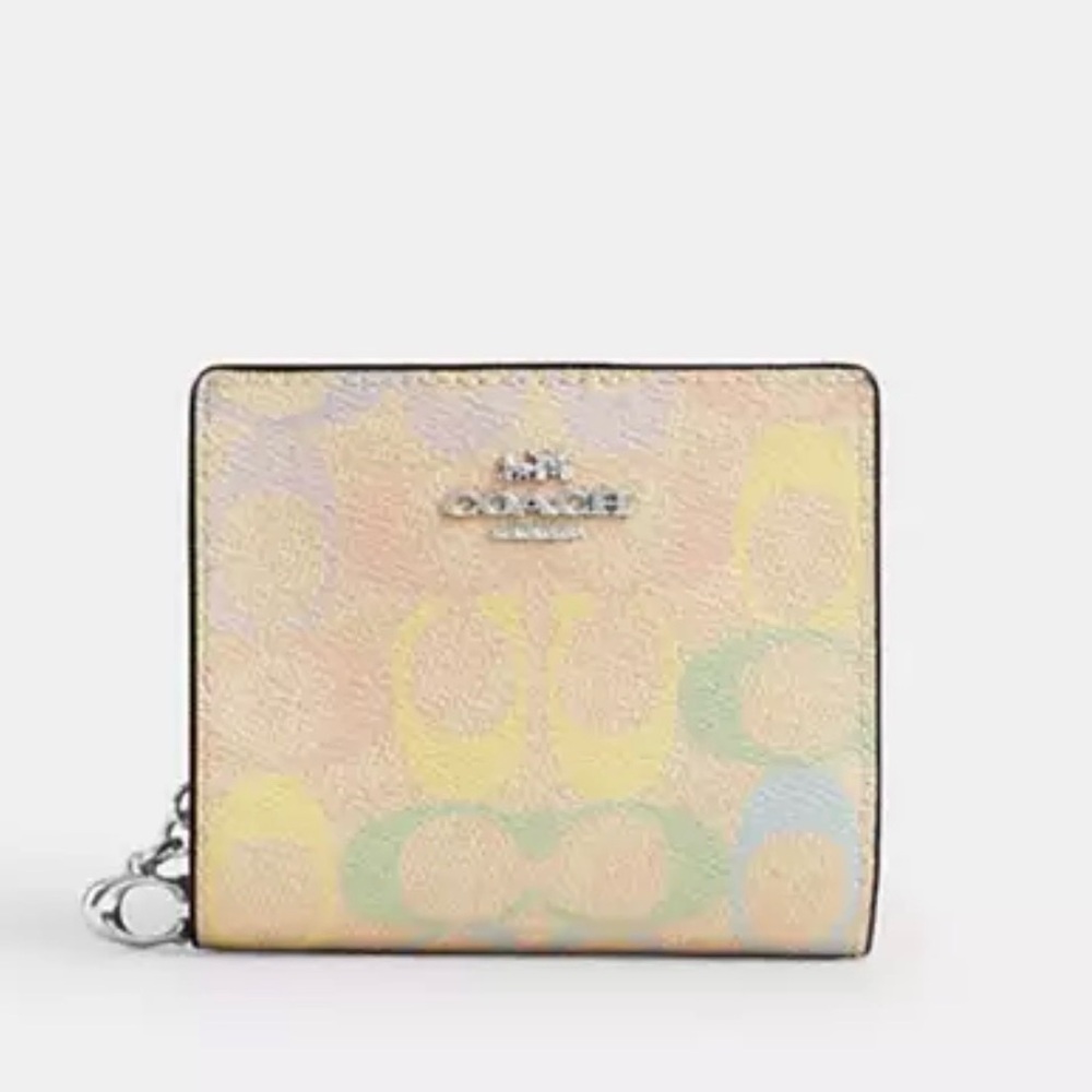🌈Coach NWT Snap Wallet In Rainbow Canvas Signature print with‎ Silver Hardware